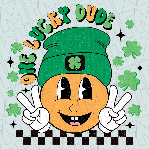 One Lucky Dude Checker Peace Sign Smiley Face Kids St Patricks Day DTF Transfer  St Patricks Day Direct to Film - 0022