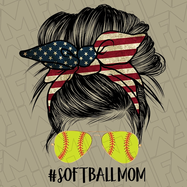 MomLife Messy Bun American Softball Mom Mothers Day DTF Transfer  Mothers Day Directto-Film  0127