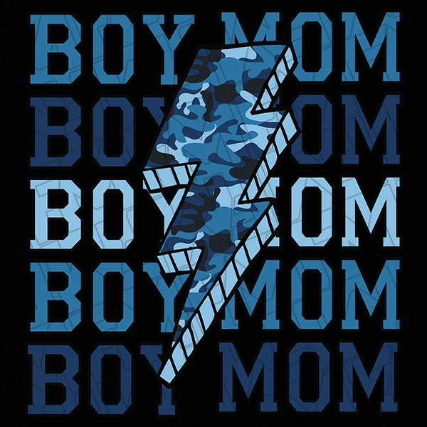 Blue Camo Boy Mom Lightning Bolt Mothers Day DTF Transfer  Mothers Day Directto-Film  0135