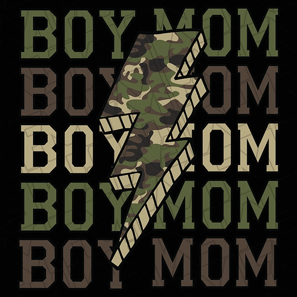 Green Camo Boy Mom Lightning Bolt Mothers Day DTF Transfer  Mothers Day Directto-Film  0136