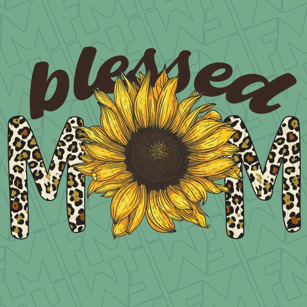 Blessed Mom Leopard Pattern and Sunflower DTF Transfer  Mothers Day Directto-Film  0502
